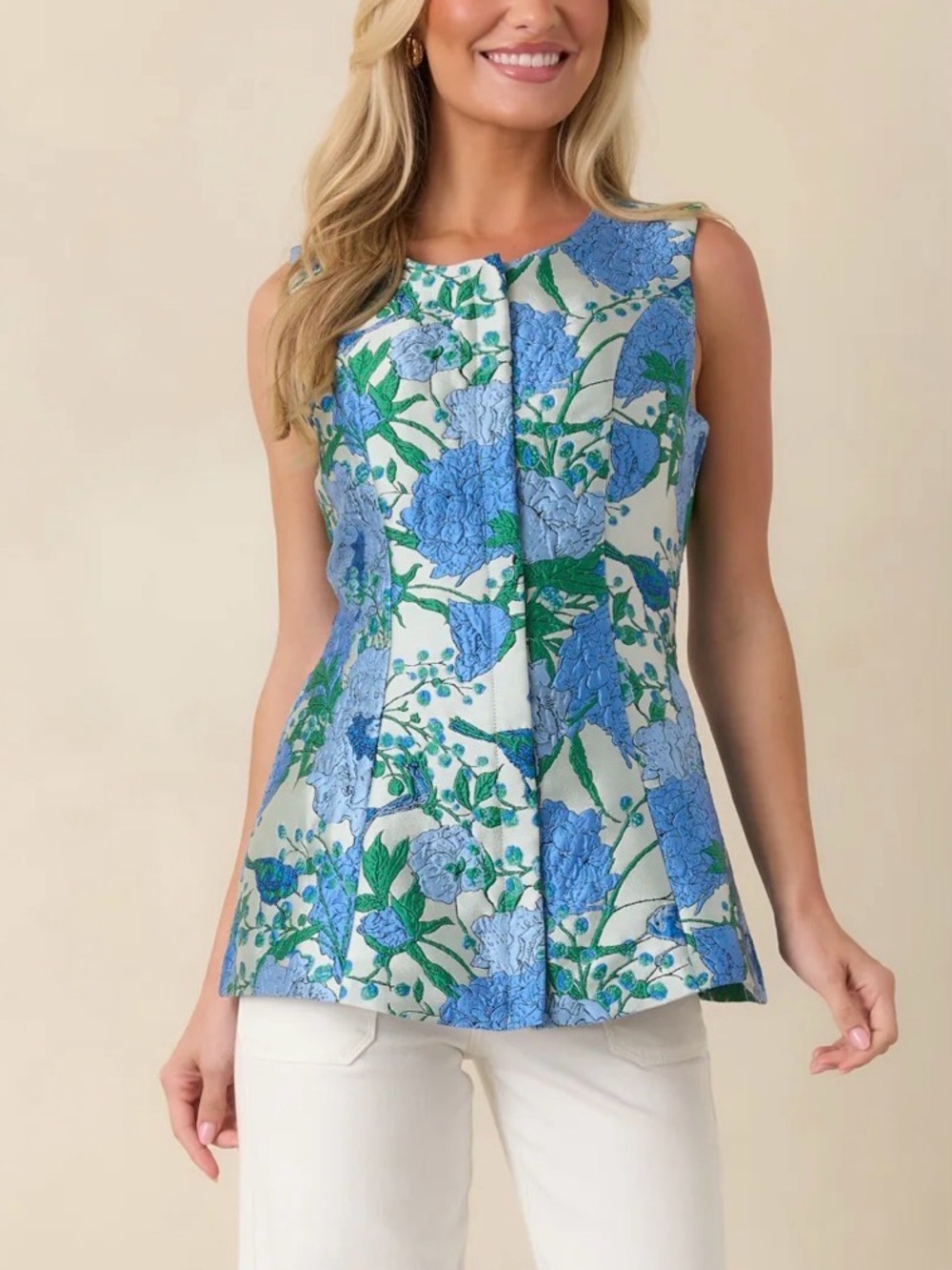 Sugarlips Jacquard Blue Floral sleeveless top - Women's